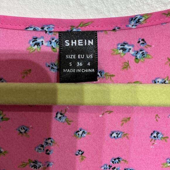 Shein Pink Floral Blouse Sz 4 - Picture 3 of 8
